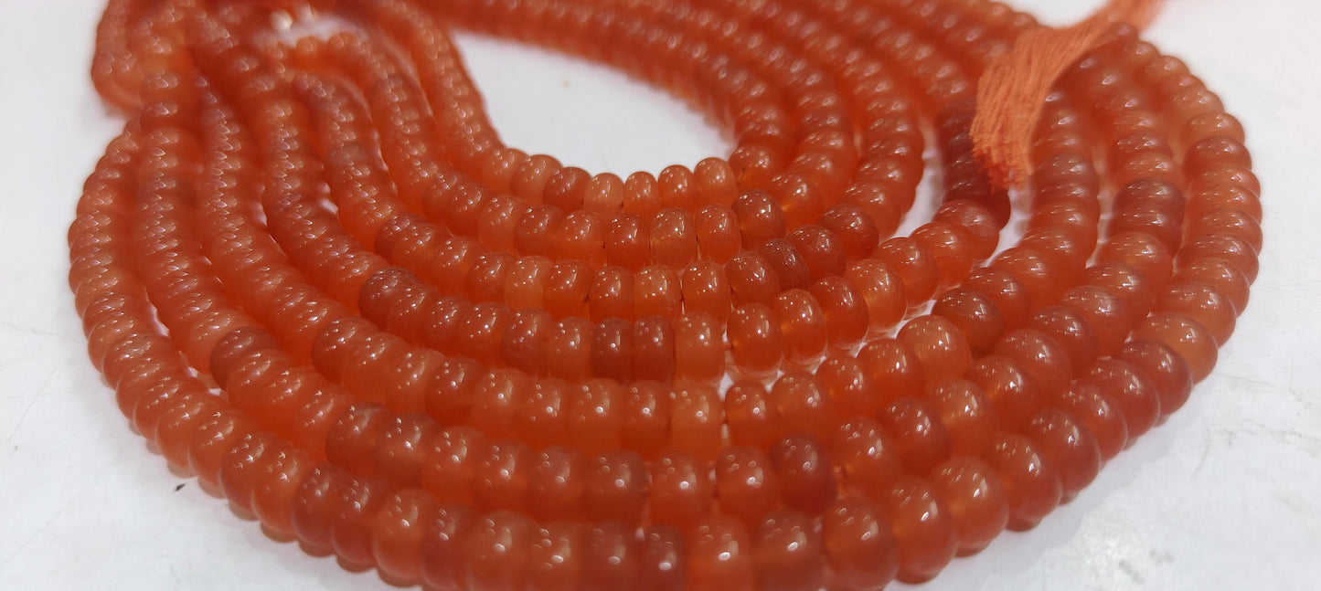 Natural Light Orange Chalcedony Rondelle Plain Smooth 6mm Gemstone Beads Sold Per Strand 8 Inches Long