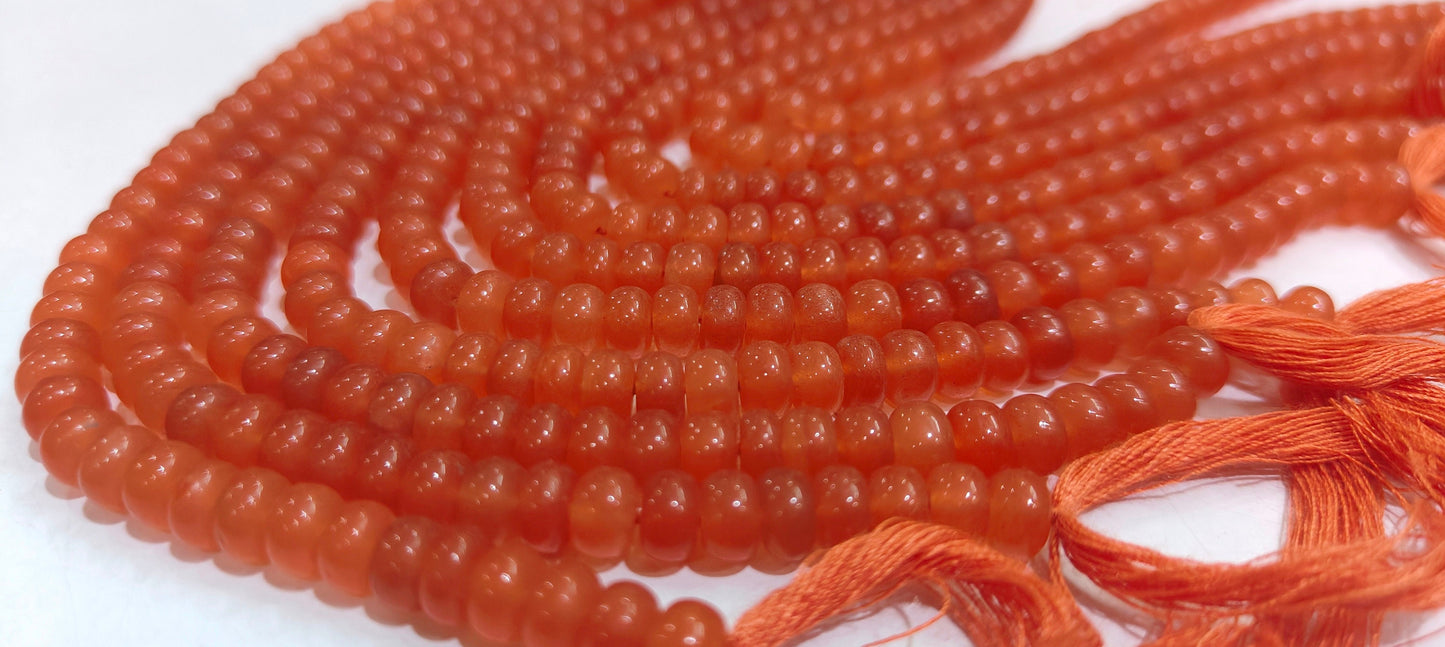 Natural Light Orange Chalcedony Rondelle Plain Smooth 6mm Gemstone Beads Sold Per Strand 8 Inches Long