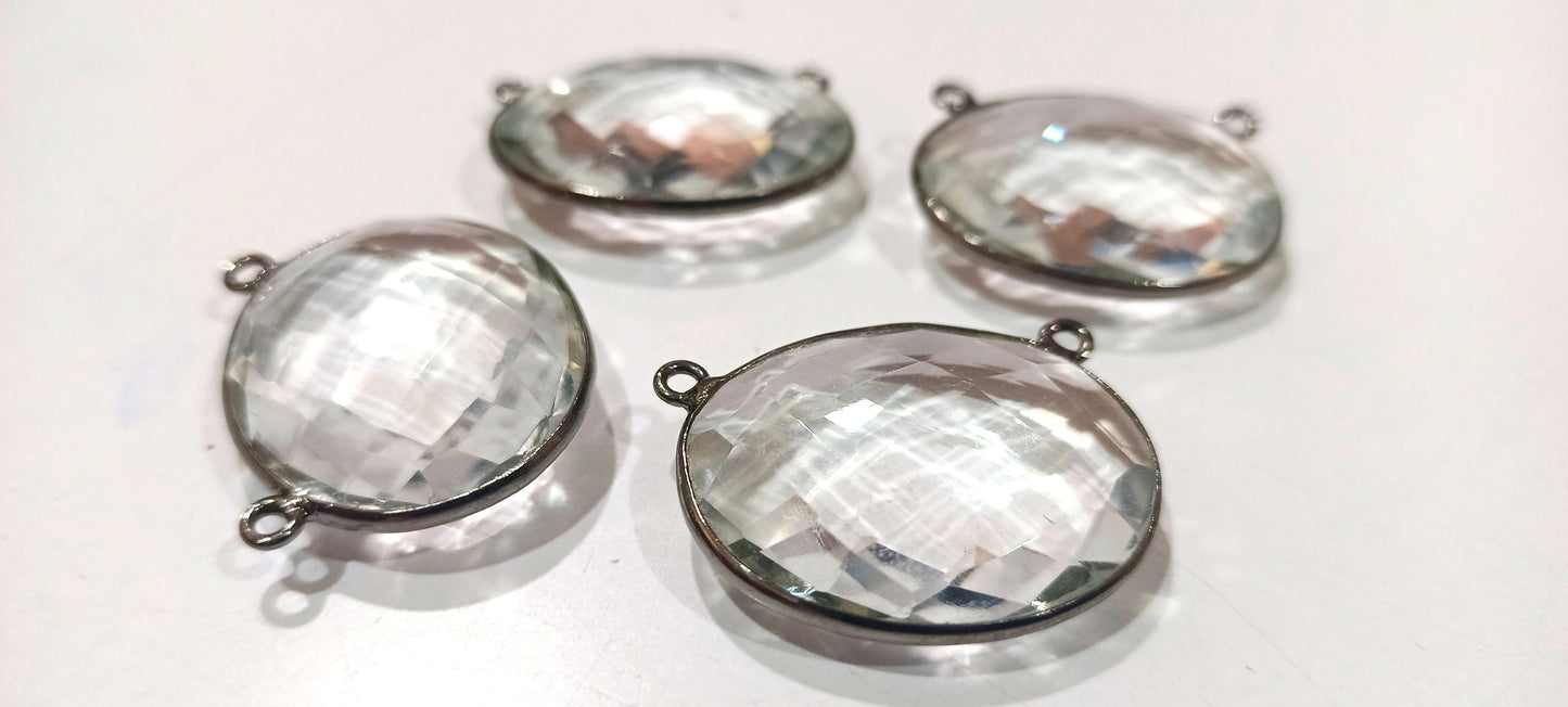 Crystal Quartz Oval Shape 20x27mm Gemstone Briolette Double Loop Bezel Connector Charms