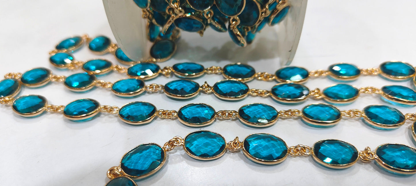 Swiss Blue Topaz Quartz Oval Shape Bezel Connector Chain 10x13mm Size Chain Sold Per Feet Wholesale Price