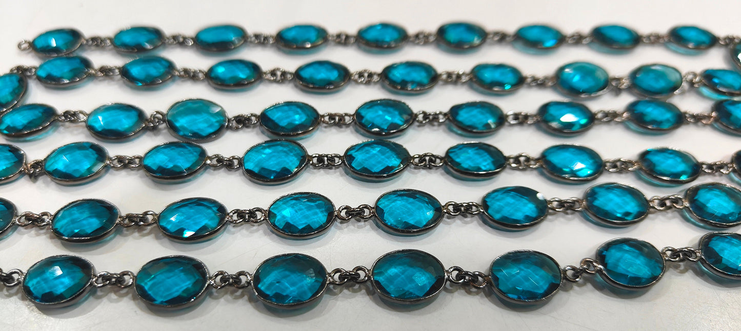 Swiss Blue Topaz Quartz Oval Shape Bezel Connector Chain 10x13mm Size Chain Sold Per Feet Wholesale Price