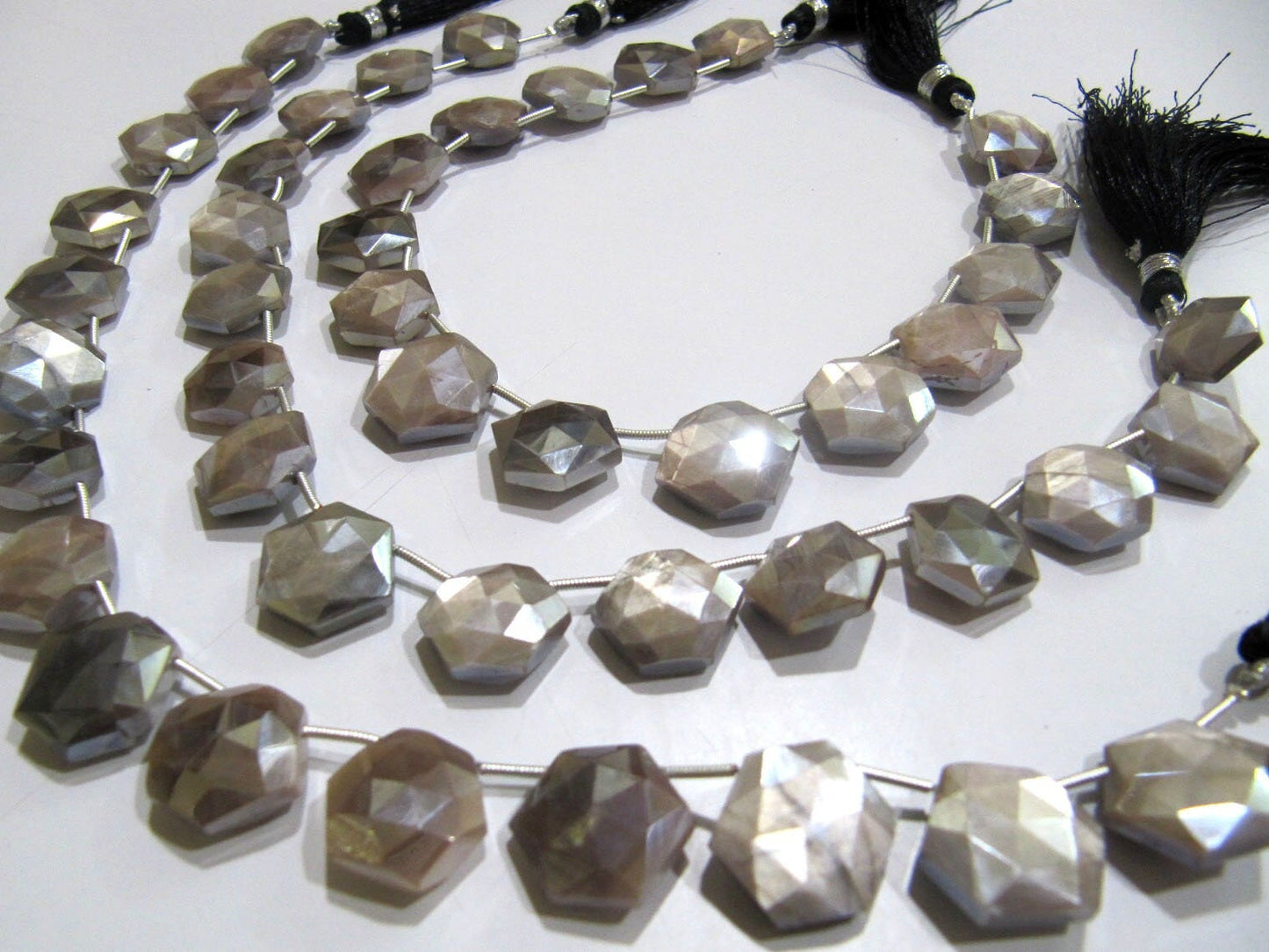 Natural Grey Moonstone AB Mystic Coated Hexagon Shape 14mm Gray color Beads Strand 10 Inches Long Jewelry Making Beads Sold Per Strand