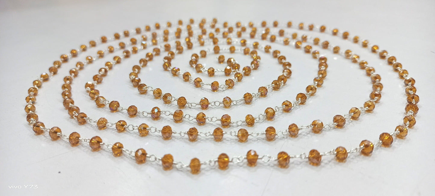 3 Feet Brown Hydro Quartz Mystic Coated Rondelle Faceted 4mm Beaded Rosary Chain High Quality Wholesale Price Jewelry making chain