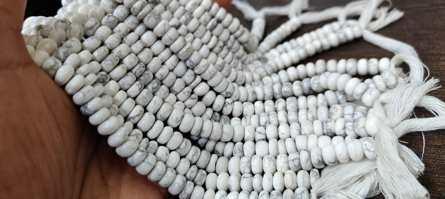 Natural Howlite White Rondelle Plain smooth 8mm Gemstone Beads Sold per Strand 8 Inches Long Great Quality Beads