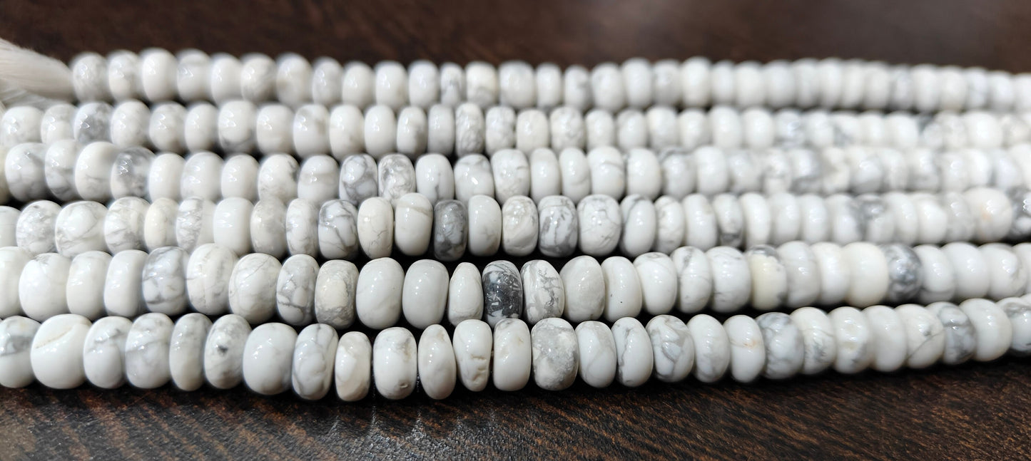 Natural Howlite White Rondelle Plain smooth 8mm Gemstone Beads Sold per Strand 8 Inches Long Great Quality Beads
