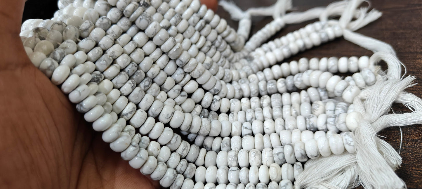 Natural Howlite White Rondelle Plain smooth 8mm Gemstone Beads Sold per Strand 8 Inches Long Great Quality Beads