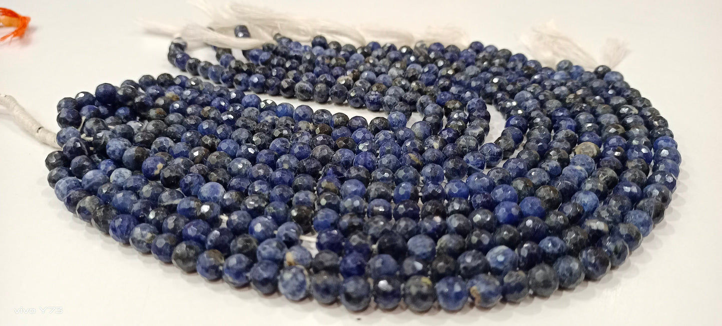Natural Sodalite Round Shape Briolette Faceted 5-6mm Beads For Jewelry Making Sold Per Strand 14 Inches Long