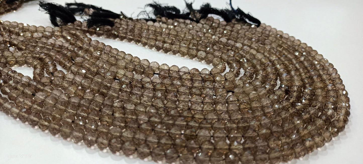 Natural Smoky Quartz Round Shape Briolette Faceted 5-6mm Beads For Jewelry Making Sold Per Strand 14 Inches Long