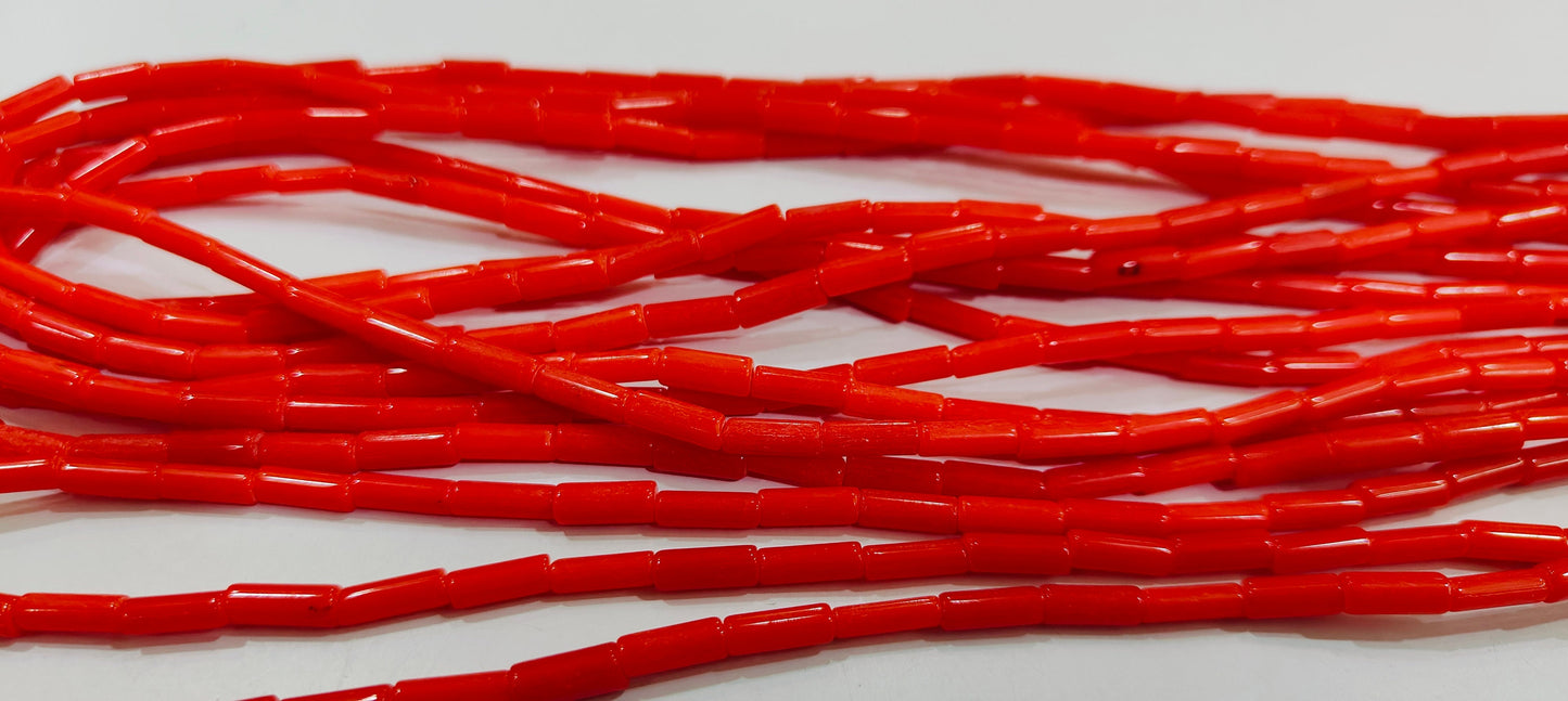Red Coral Tubelite Shape Beads Size 4x10mm Approximately Sold per Strand of 14Inches Long Smooth Orange Coral Beads