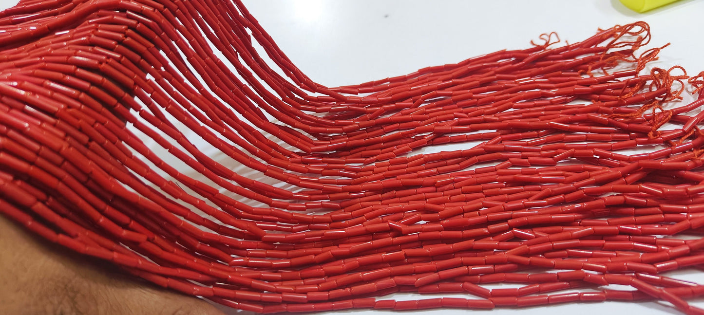 Red Orange Coral Italian Tubelite Shape Beads Size 3x8mm Approximately Sold per Strand of 16Inches Long Smooth Red Coral Beads