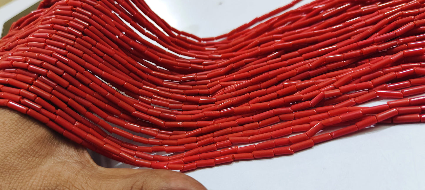 Red Orange Coral Italian Tubelite Shape Beads Size 3x8mm Approximately Sold per Strand of 16Inches Long Smooth Red Coral Beads