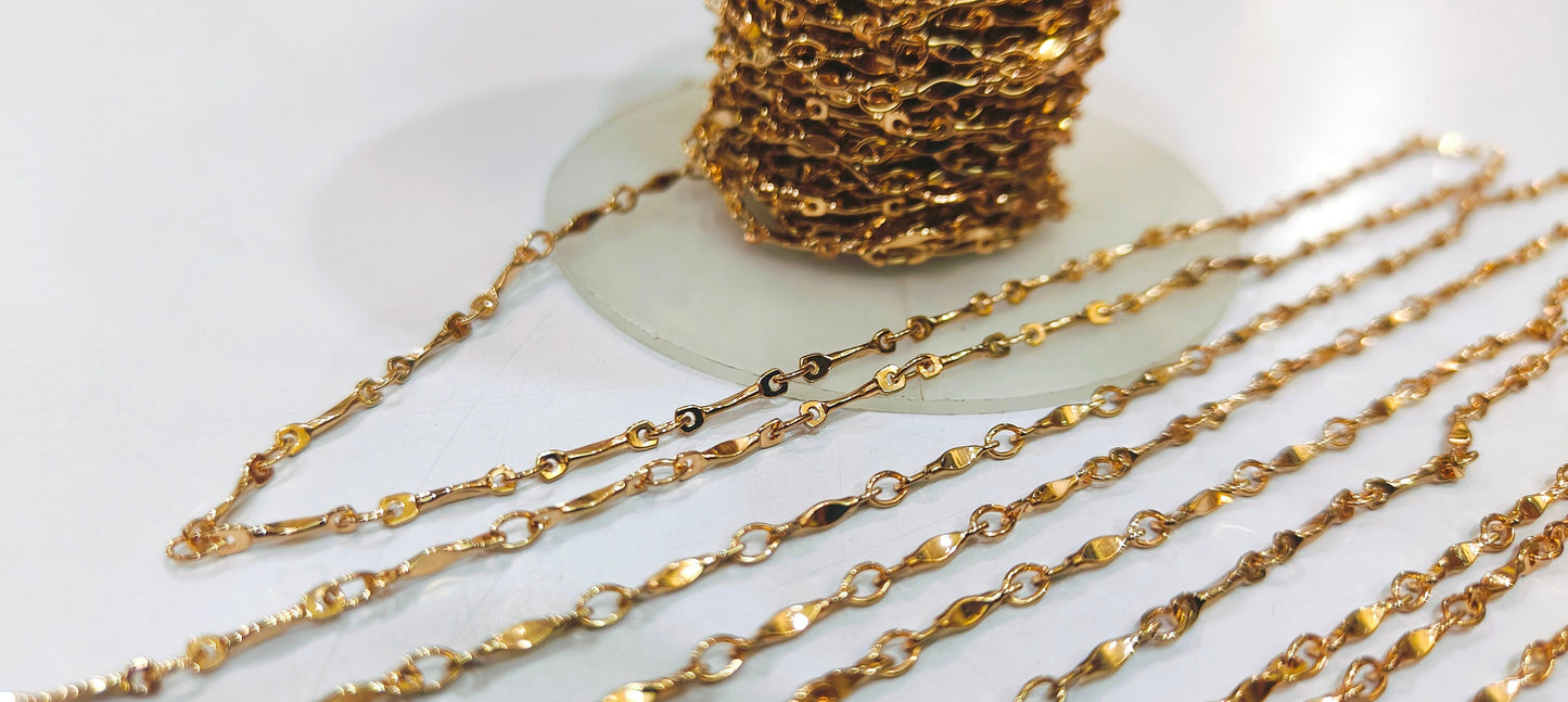 Tarnish Free Shiny Gold plated Twisted chain Sold Per Foot Wholesale Bulk Chain