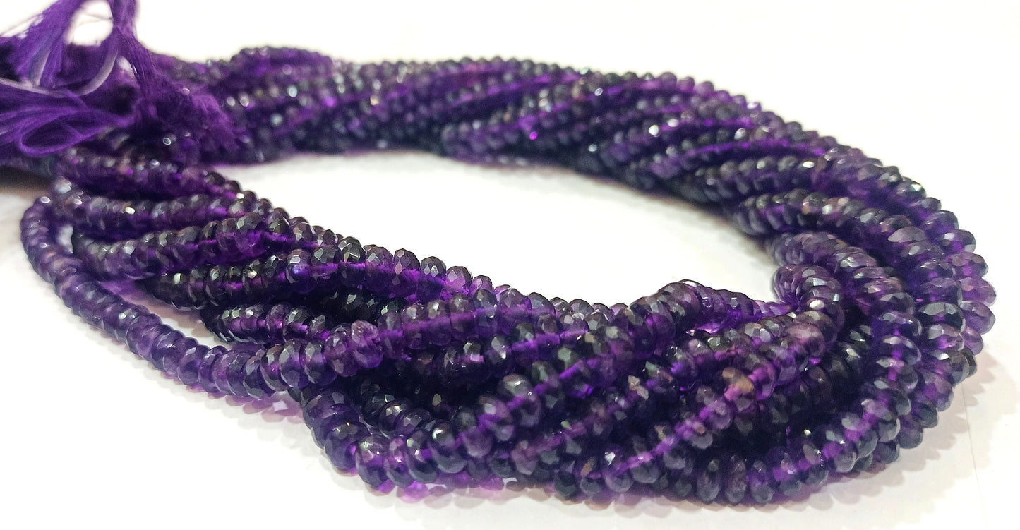 Natural Amethyst Gemstones Rondelle Faceted Beads 4 mm Strand 13 inches long Wholesale Prices