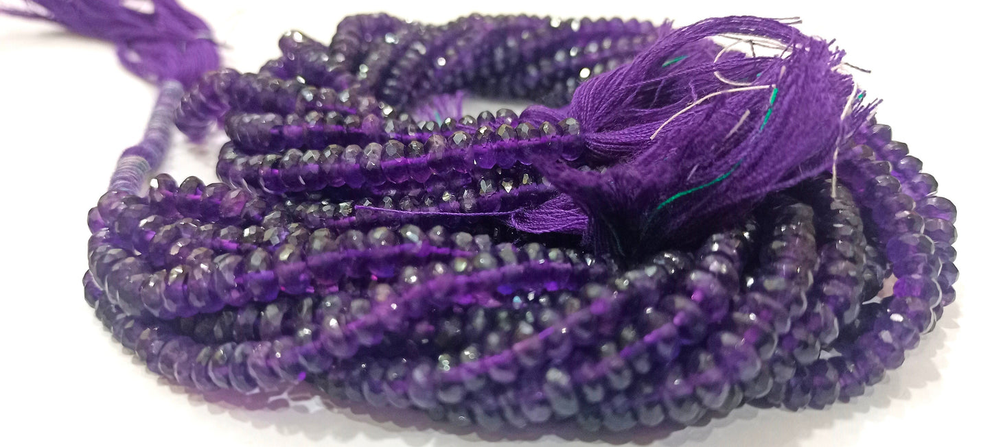 Natural Amethyst Gemstones Rondelle Faceted Beads 4 mm Strand 13 inches long Wholesale Prices