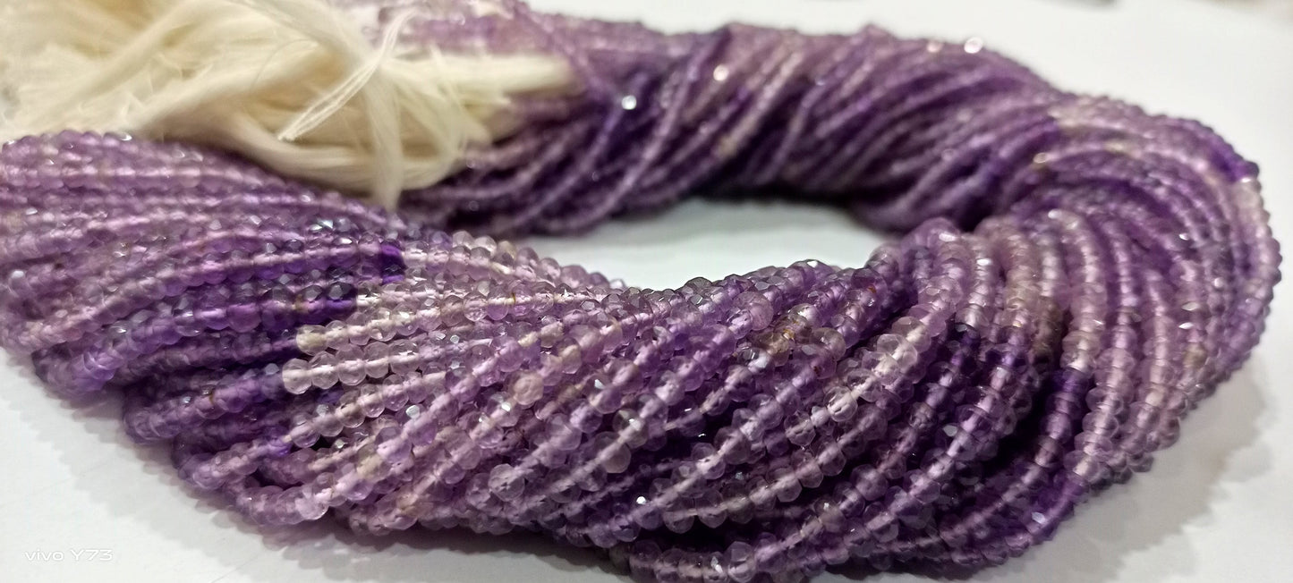 Natural Amethyst 3mm Rondelle Micro faceted Gemstone shaded Beads Strand 13 Inches Long Best Quality Purple Beads Sold Per Strand
