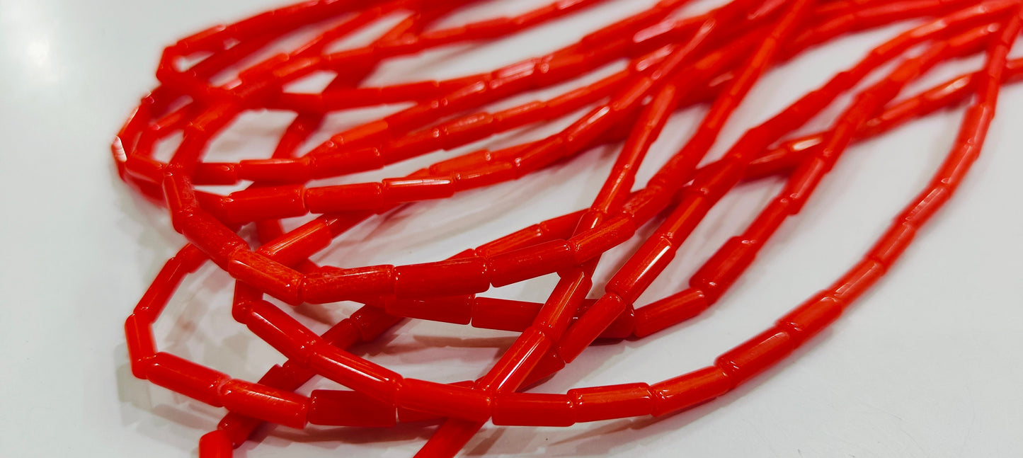 Red Coral Tubelite Shape Beads Size 4x10mm Approximately Sold per Strand of 14Inches Long Smooth Orange Coral Beads
