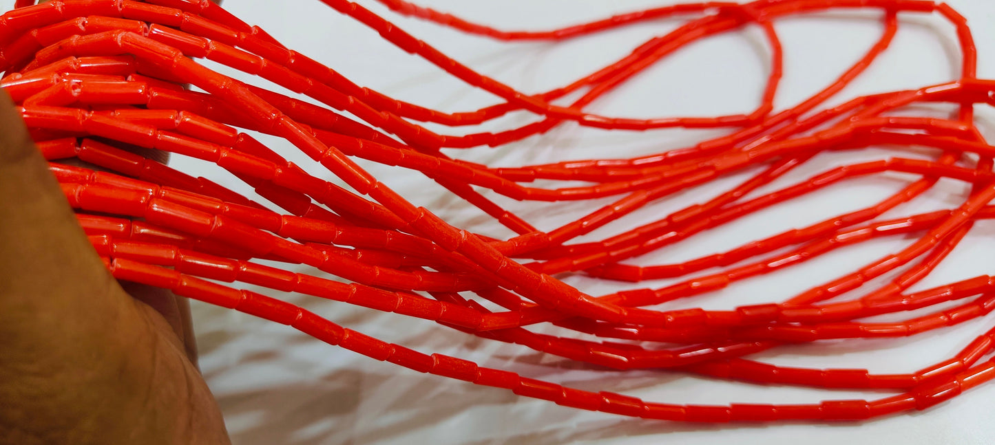 Red Coral Tubelite Shape Beads Size 4x10mm Approximately Sold per Strand of 14Inches Long Smooth Orange Coral Beads
