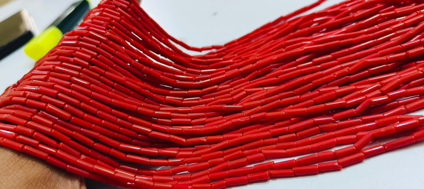 Red Orange Coral Italian Tubelite Shape Beads Size 3x8mm Approximately Sold per Strand of 16Inches Long Smooth Red Coral Beads