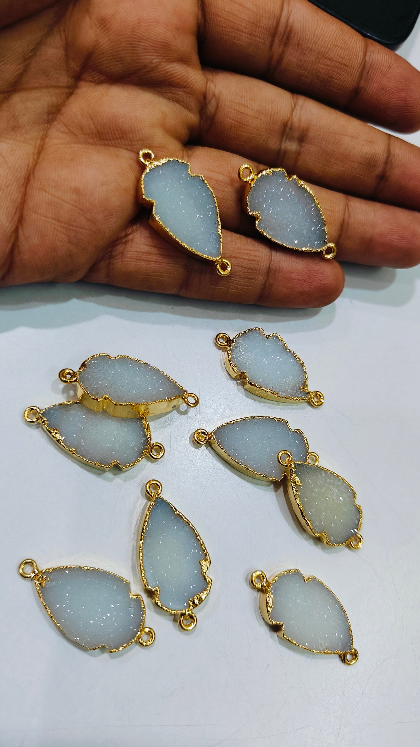 Natural White Druzy Arrowhead Connector Double Loop Gold Electroplated Stunning druzy drusy clover Arrowhead Charm 30 to 40mm sold per piece