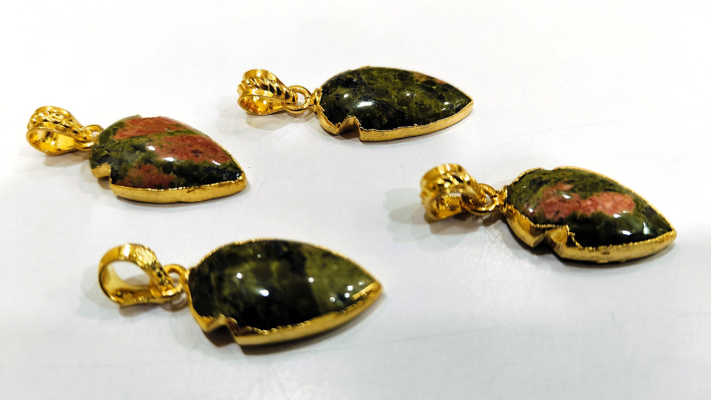Natural Gemstones Arrowhead Charm Pendant Connectors Size 30 to 40mm 22kt gold Electroplated Pendants sold per piece Choose Stone