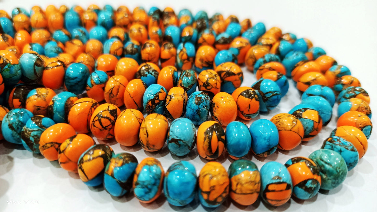 Natural Carnelian and Copper Turquoise Gemstone Rondelle Plain Smooth 8mm Beads Sold per Strand 8 Inches Long Great Quality beads