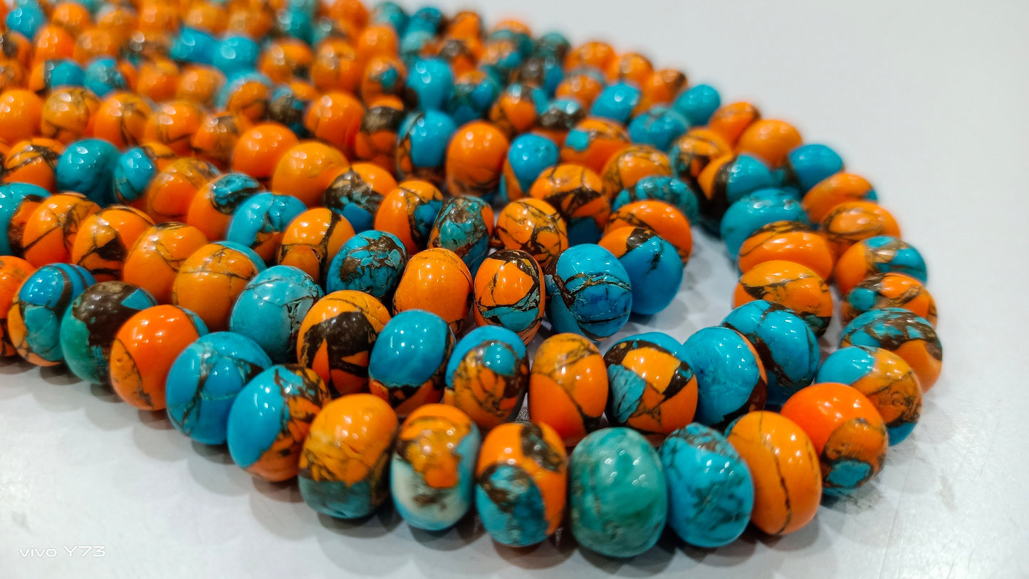 Natural Carnelian and Copper Turquoise Gemstone Rondelle Plain Smooth 8mm Beads Sold per Strand 8 Inches Long Great Quality beads