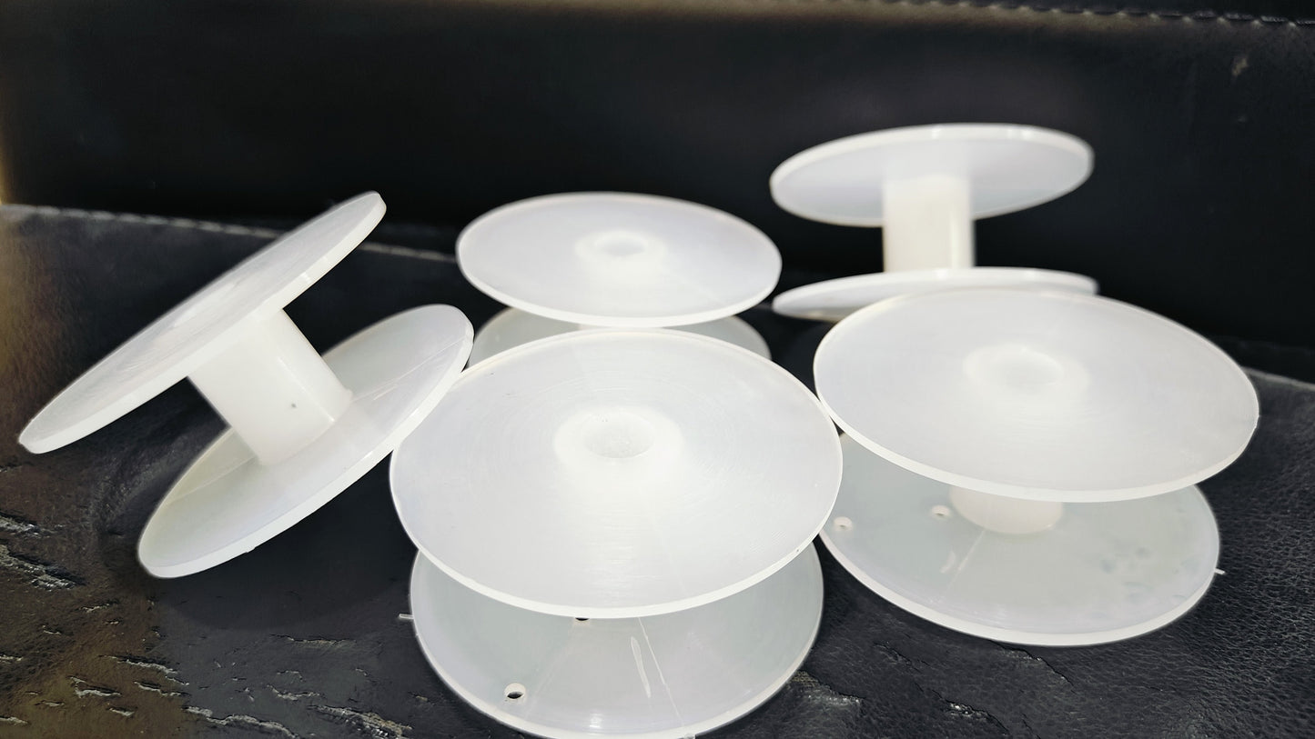 White Plastic Spools Empty Wire Thread String Bobbin For Craft Rope Cord Chain Rolls for Ribbon Tape Leather Cord Sold Per Piece