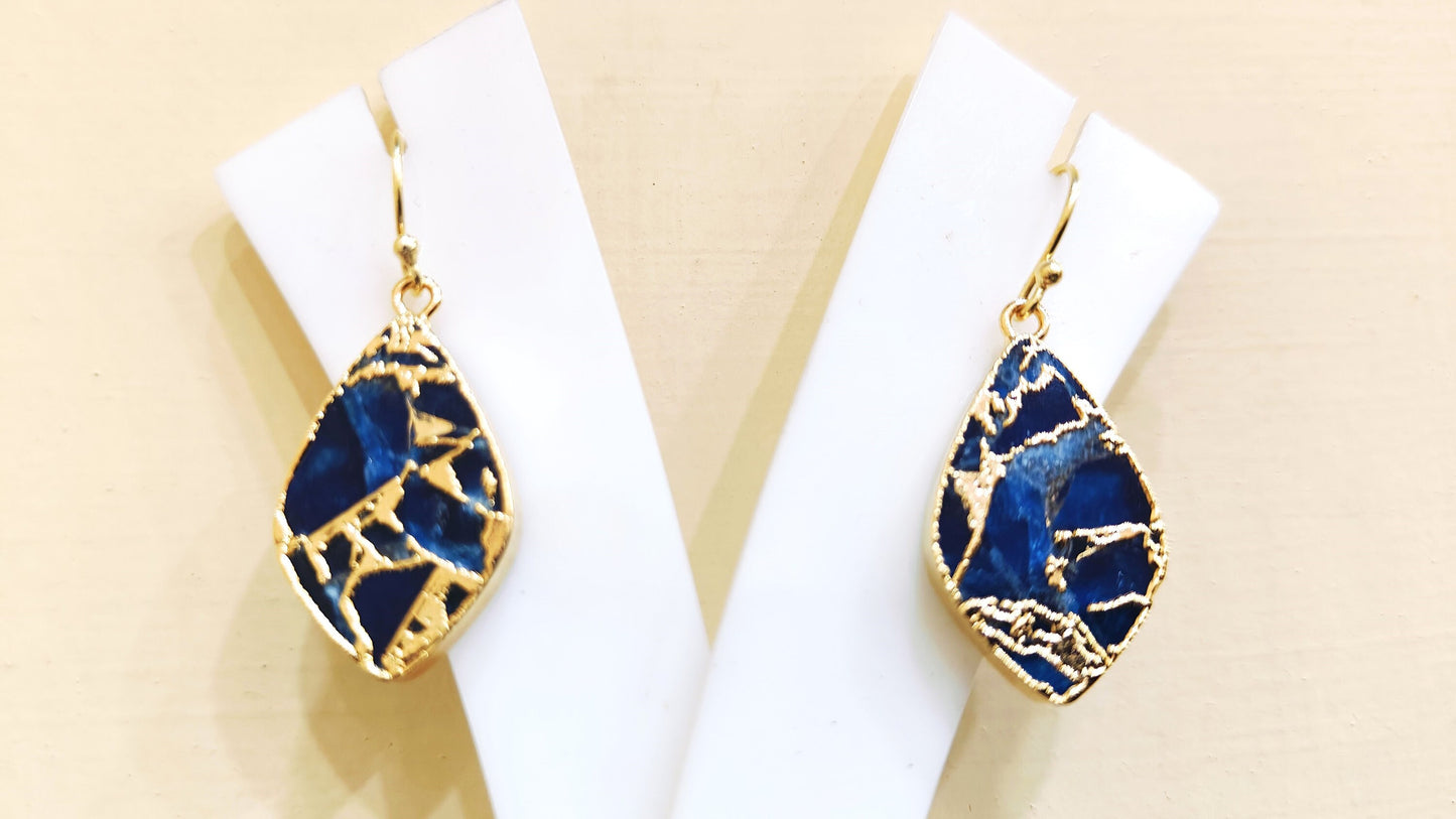 Lapis Lazuli Mohave Turquoise 18 Kt Gold Electroplated Earrings Handmade Gemstones Dangle Jewellery