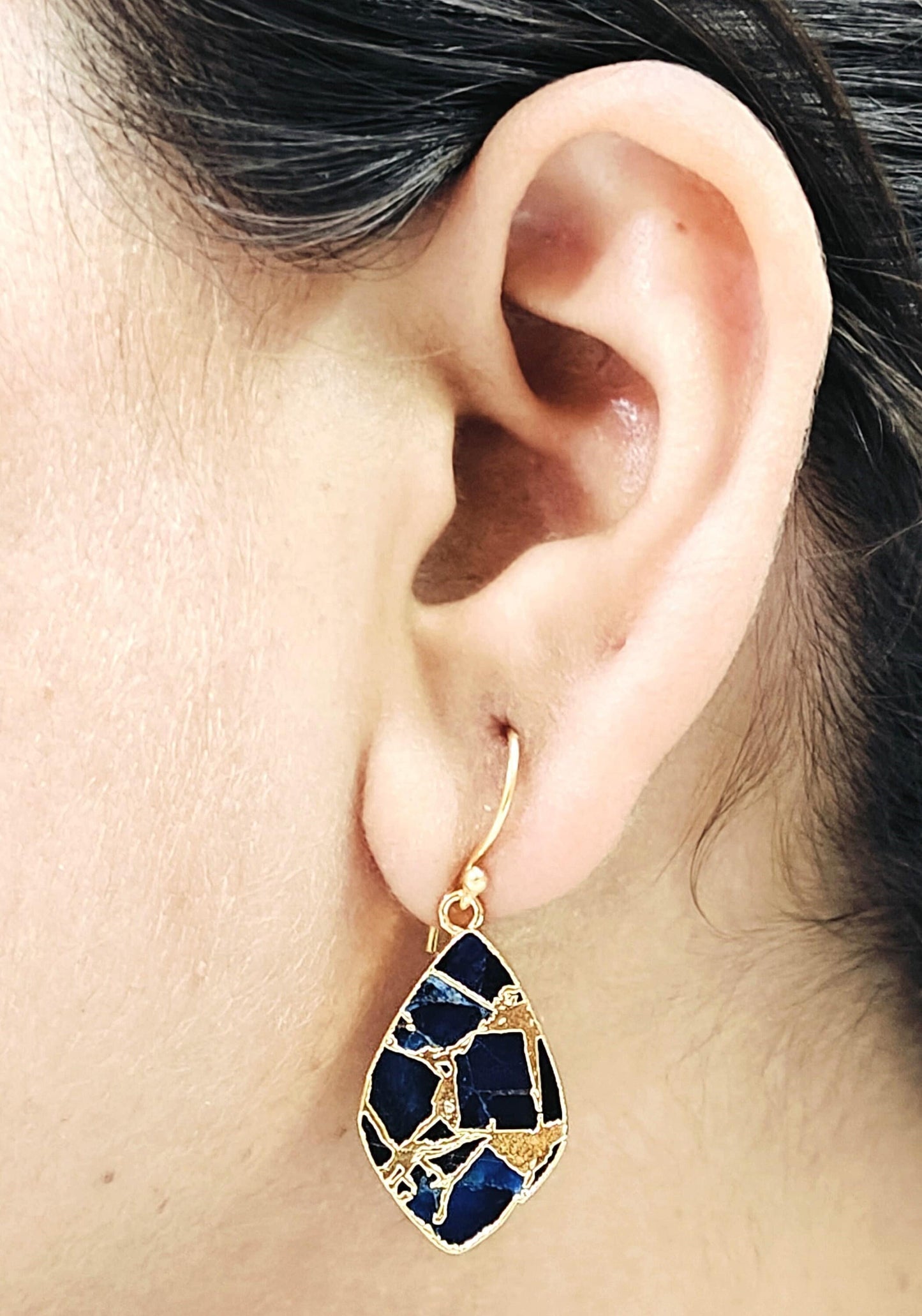 Lapis Lazuli Mohave Turquoise 18 Kt Gold Electroplated Earrings Handmade Gemstones Dangle Jewellery