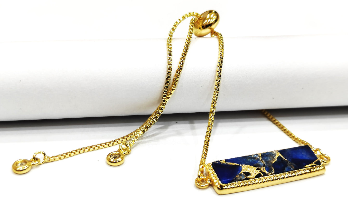 Lapis Lazuli Mohave Copper Turquoise 18Kt Gold Plated Bracelet Adjustable Chain Bracelet Jewellery with CZ bezels and other Accessories