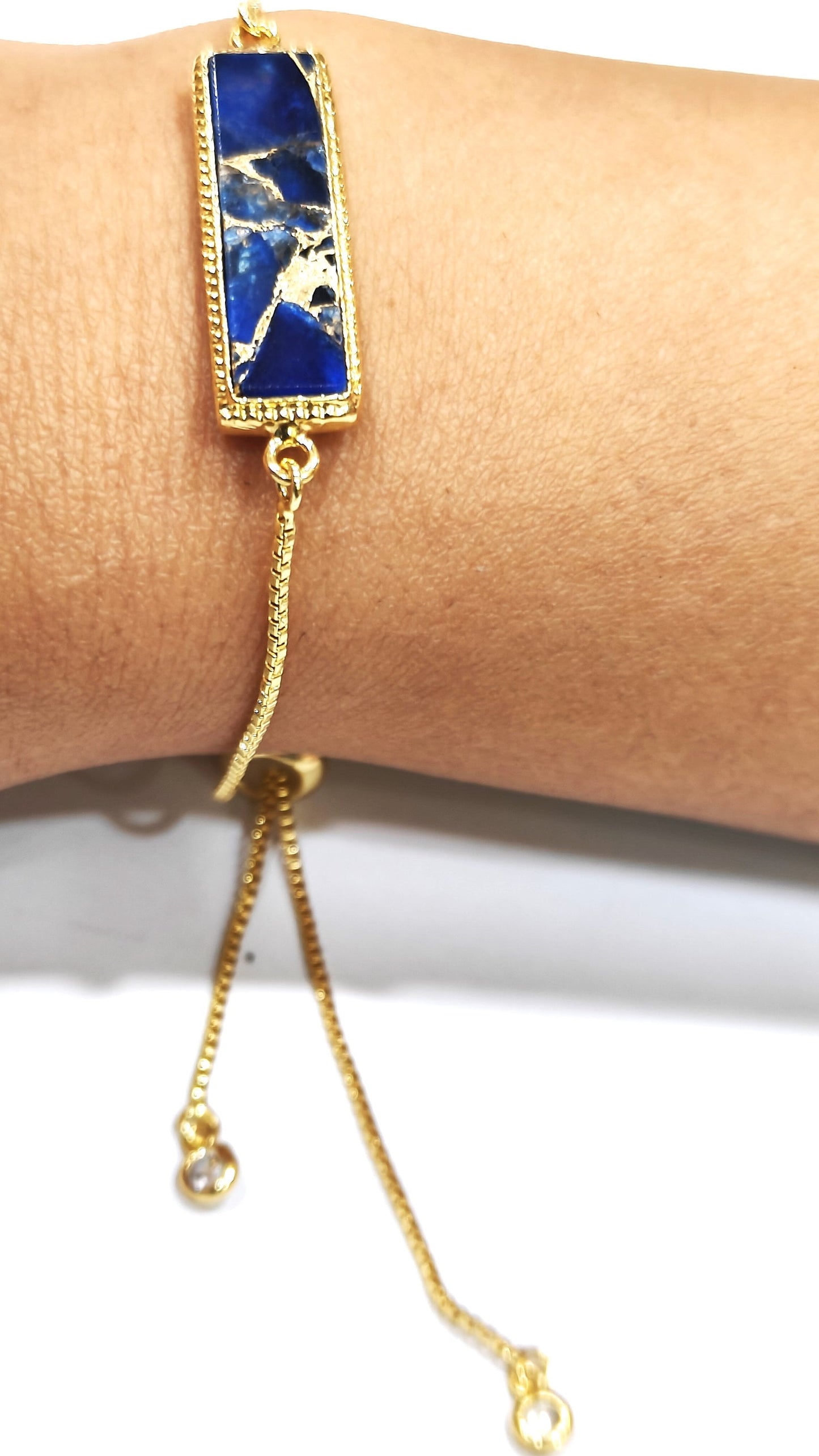 Lapis Lazuli Mohave Copper Turquoise 18Kt Gold Plated Bracelet Adjustable Chain Bracelet Jewellery with CZ bezels and other Accessories