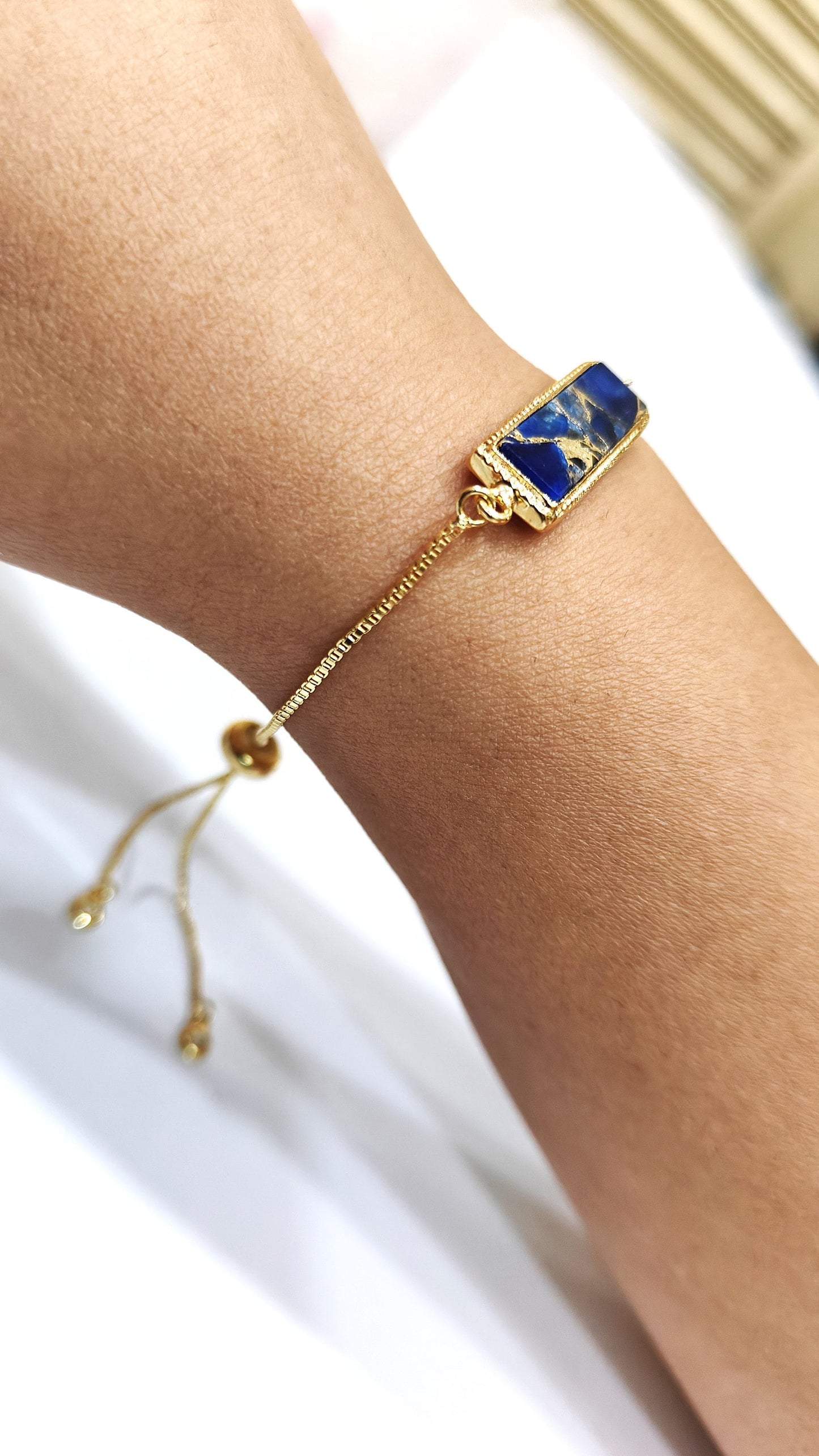 Lapis Lazuli Mohave Copper Turquoise 18Kt Gold Plated Bracelet Adjustable Chain Bracelet Jewellery with CZ bezels and other Accessories