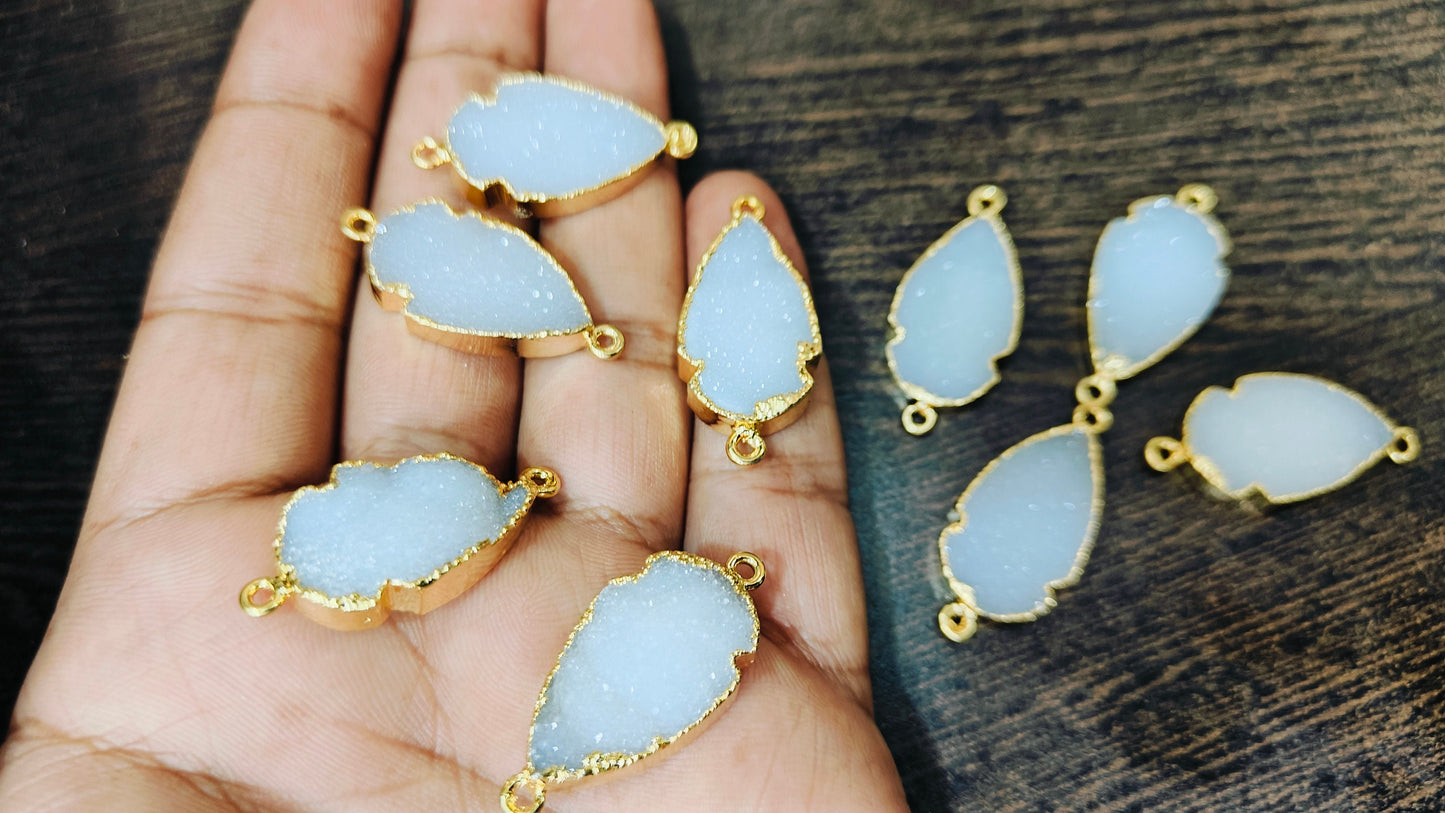 Natural White Druzy Arrowhead Connector Double Loop Gold Electroplated Stunning druzy drusy clover Arrowhead Charm 30 to 40mm sold per piece