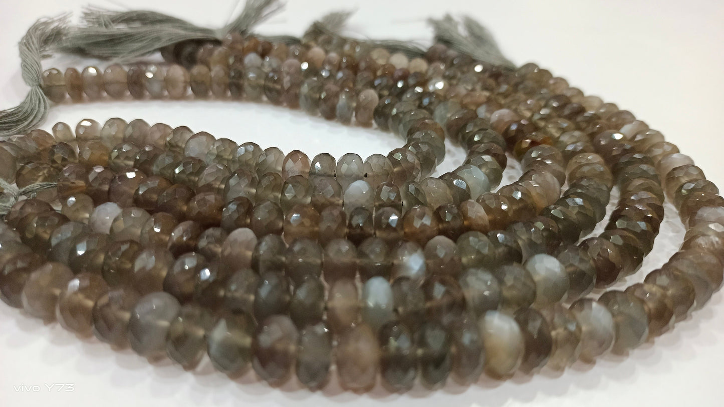 Natural Grey Moonstone Rondelle Faceted 8mm Gemstone Beads Sold Per Strand 8 Inches Long Great Quality Wholesale Beads