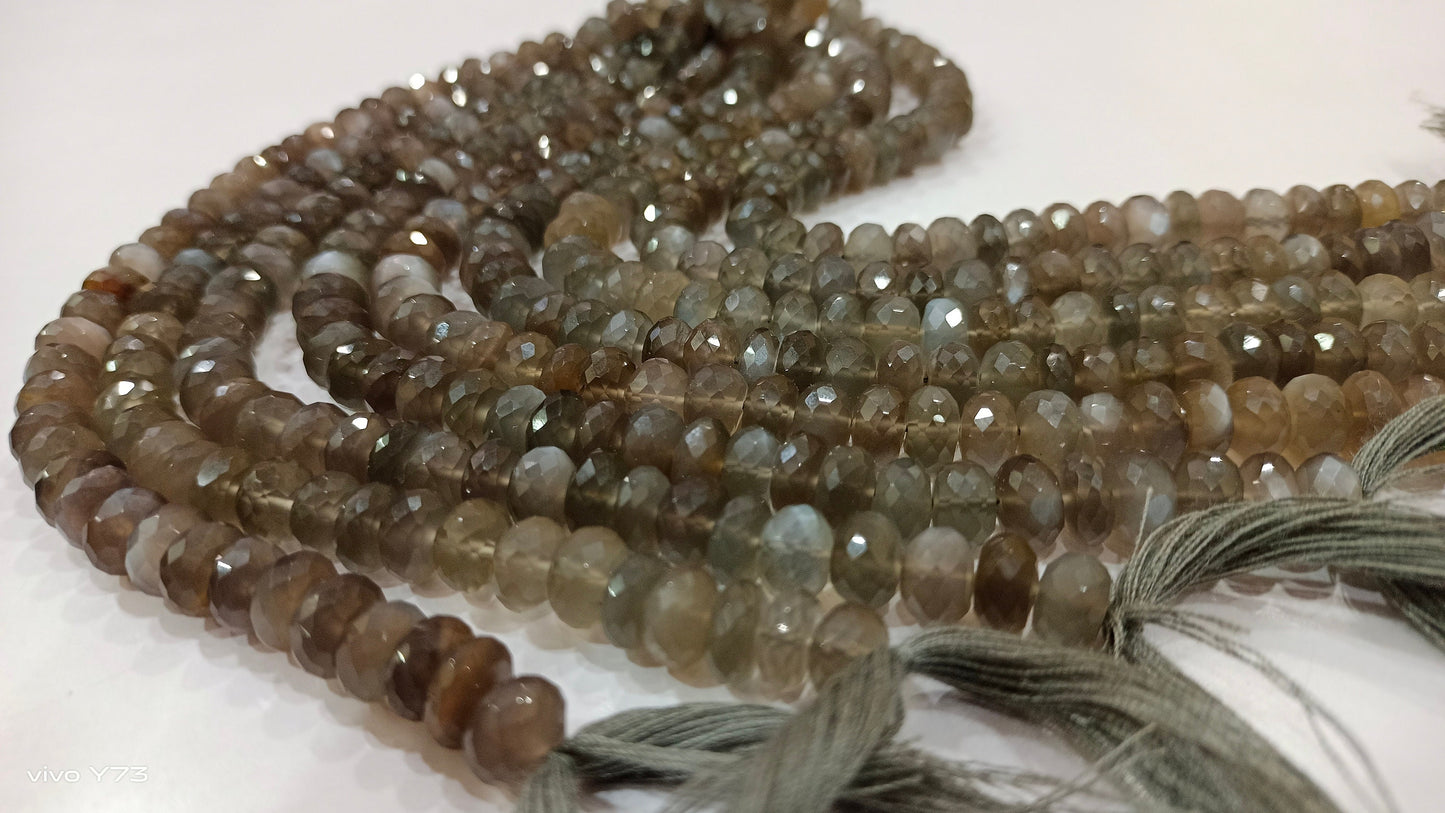 Natural Grey Moonstone Rondelle Faceted 8mm Gemstone Beads Sold Per Strand 8 Inches Long Great Quality Wholesale Beads