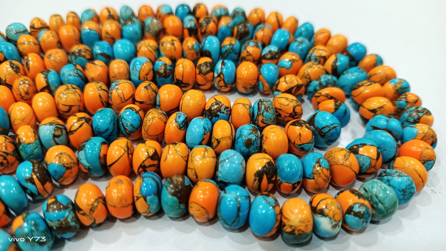 Natural Carnelian and Copper Turquoise Gemstone Rondelle Plain Smooth 8mm Beads Sold per Strand 8 Inches Long Great Quality beads