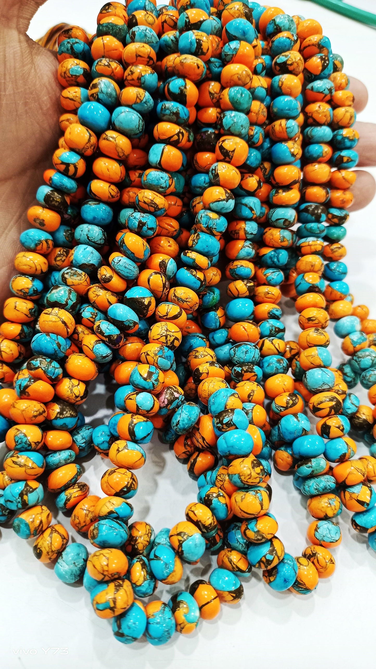 Natural Carnelian and Copper Turquoise Gemstone Rondelle Plain Smooth 8mm Beads Sold per Strand 8 Inches Long Great Quality beads
