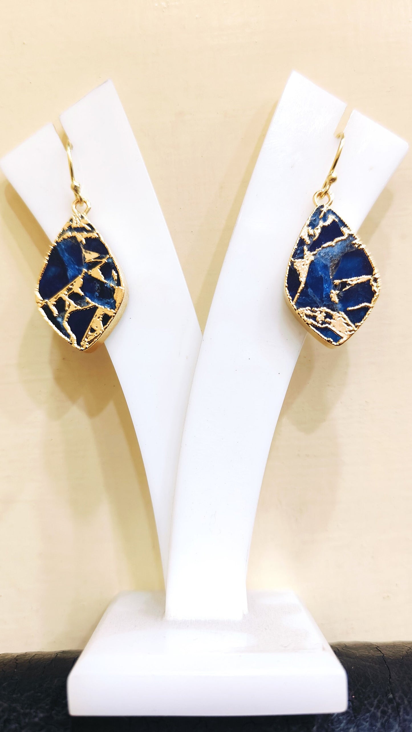 Lapis Lazuli Mohave Turquoise 18 Kt Gold Electroplated Earrings Handmade Gemstones Dangle Jewellery