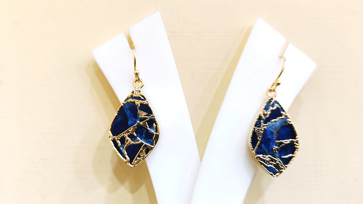 Lapis Lazuli Mohave Turquoise 18 Kt Gold Electroplated Earrings Handmade Gemstones Dangle Jewellery