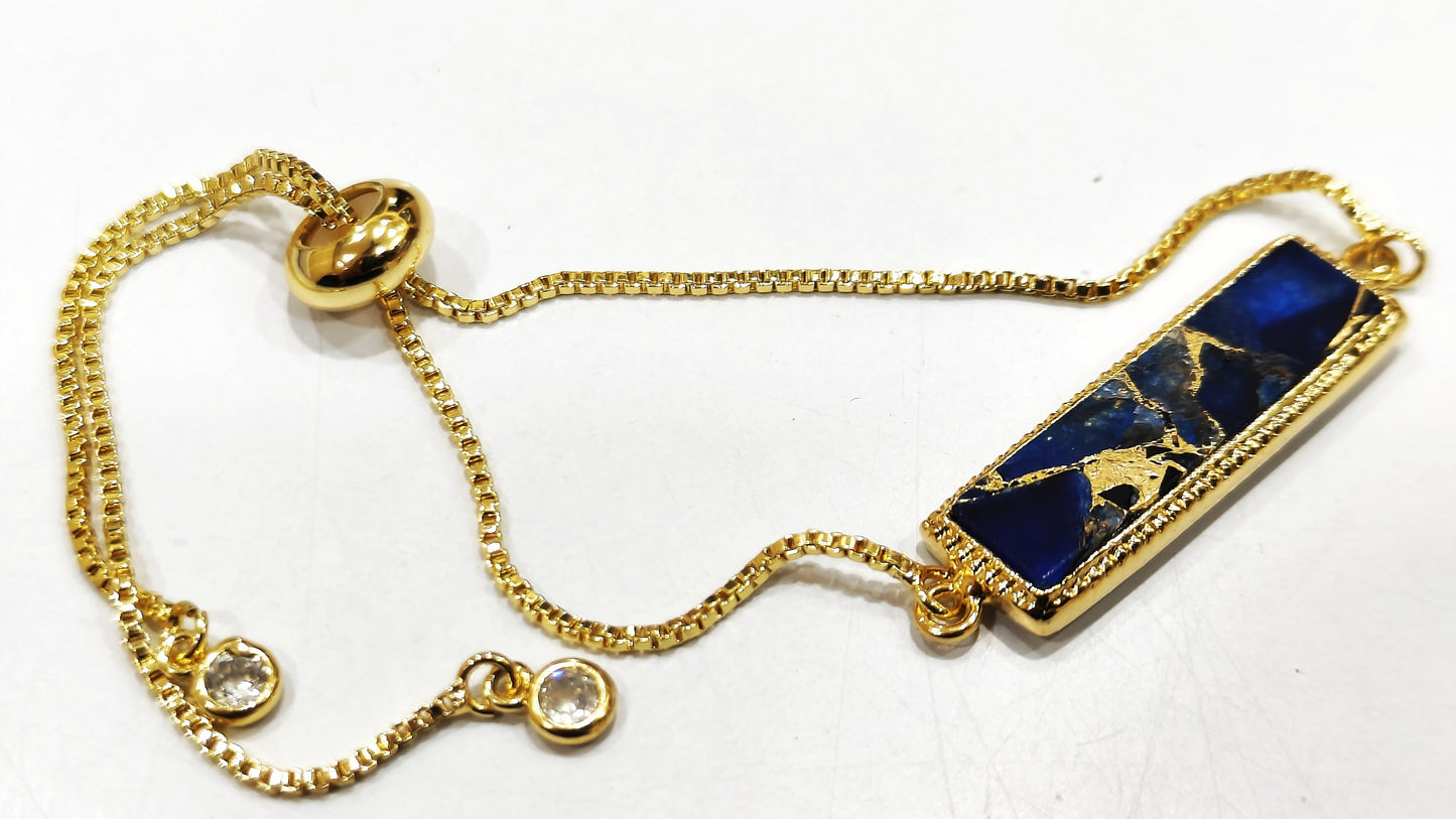 Lapis Lazuli Mohave Copper Turquoise 18Kt Gold Plated Bracelet Adjustable Chain Bracelet Jewellery with CZ bezels and other Accessories