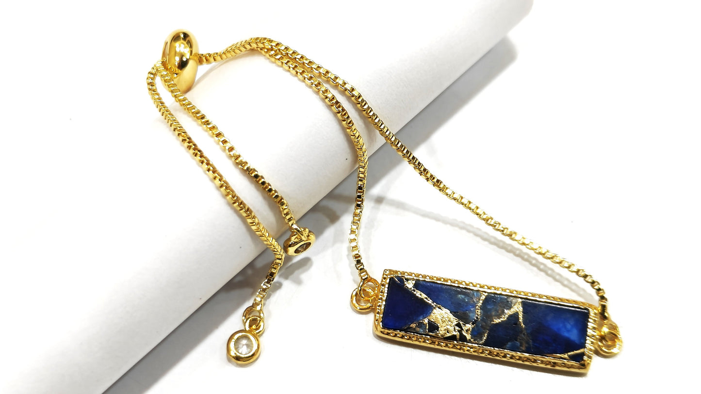 Lapis Lazuli Mohave Copper Turquoise 18Kt Gold Plated Bracelet Adjustable Chain Bracelet Jewellery with CZ bezels and other Accessories