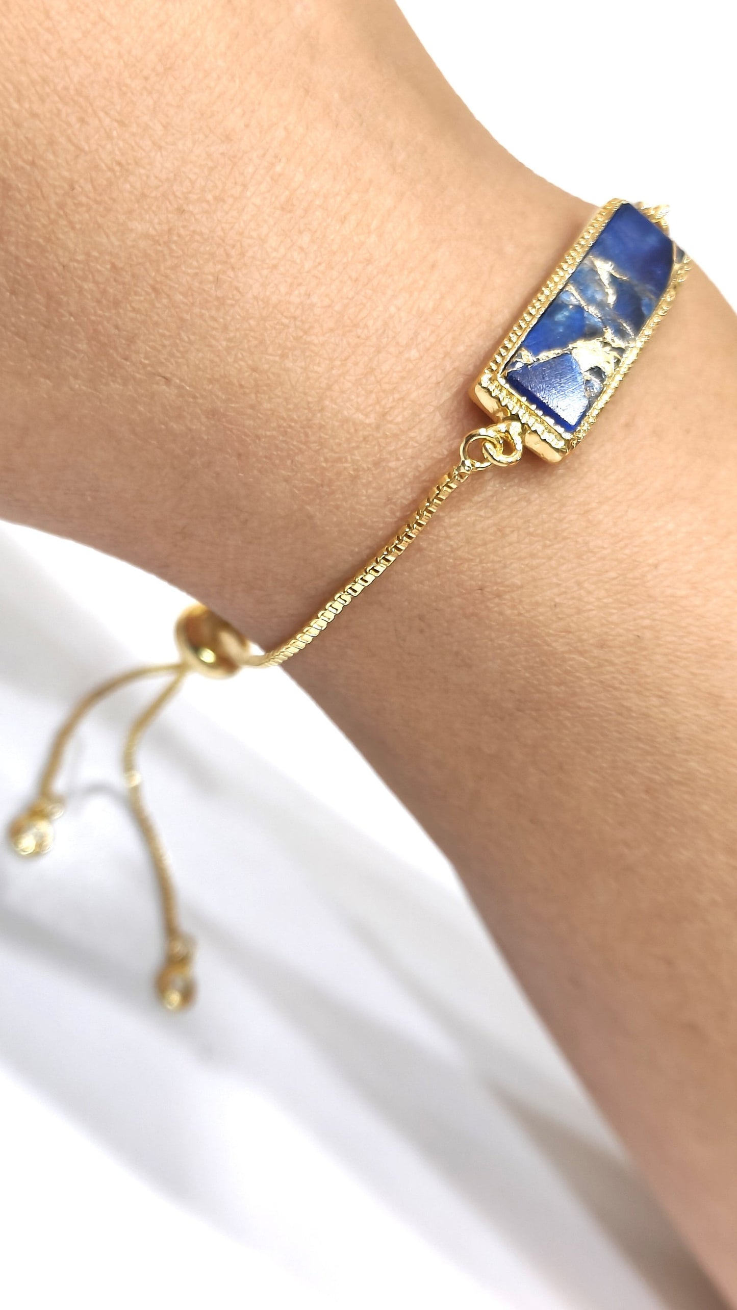 Lapis Lazuli Mohave Copper Turquoise 18Kt Gold Plated Bracelet Adjustable Chain Bracelet Jewellery with CZ bezels and other Accessories