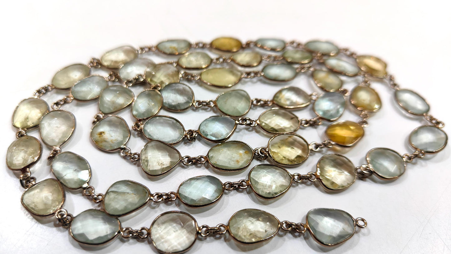Natural Multi Aquamarine Briolette Connector Chain Free Shape Bezel Chain 12 to 15 mm Gemstone Handmade Chain sold per foot