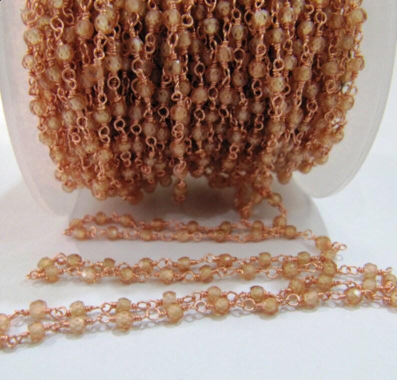 Champagne color CZ Rondelle Faceted 3mm Size Cubic Zirconia wire wrapped Beaded Rosary Chain Sold per Foot