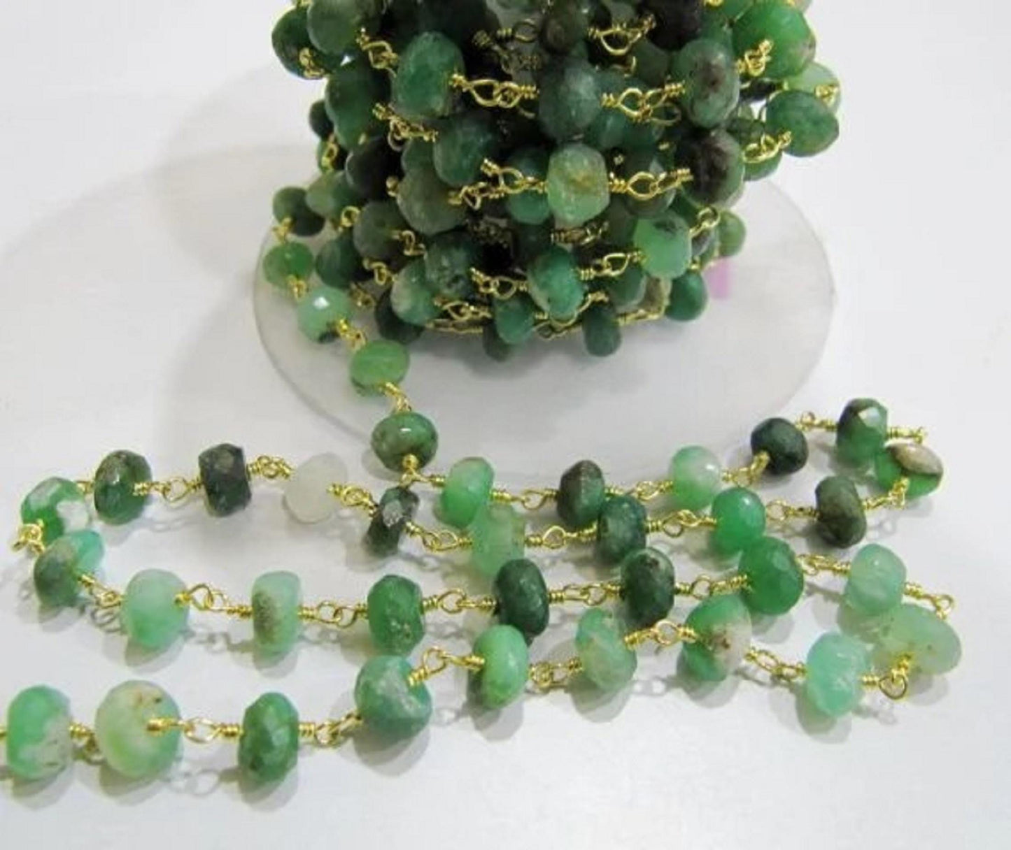 Natural Chrysoprase Rondelle Faceted Beaded Aati Chain 6-7mm Size Chrysoprase Bead Rosary Chain Wholesale Prices gemstone chain