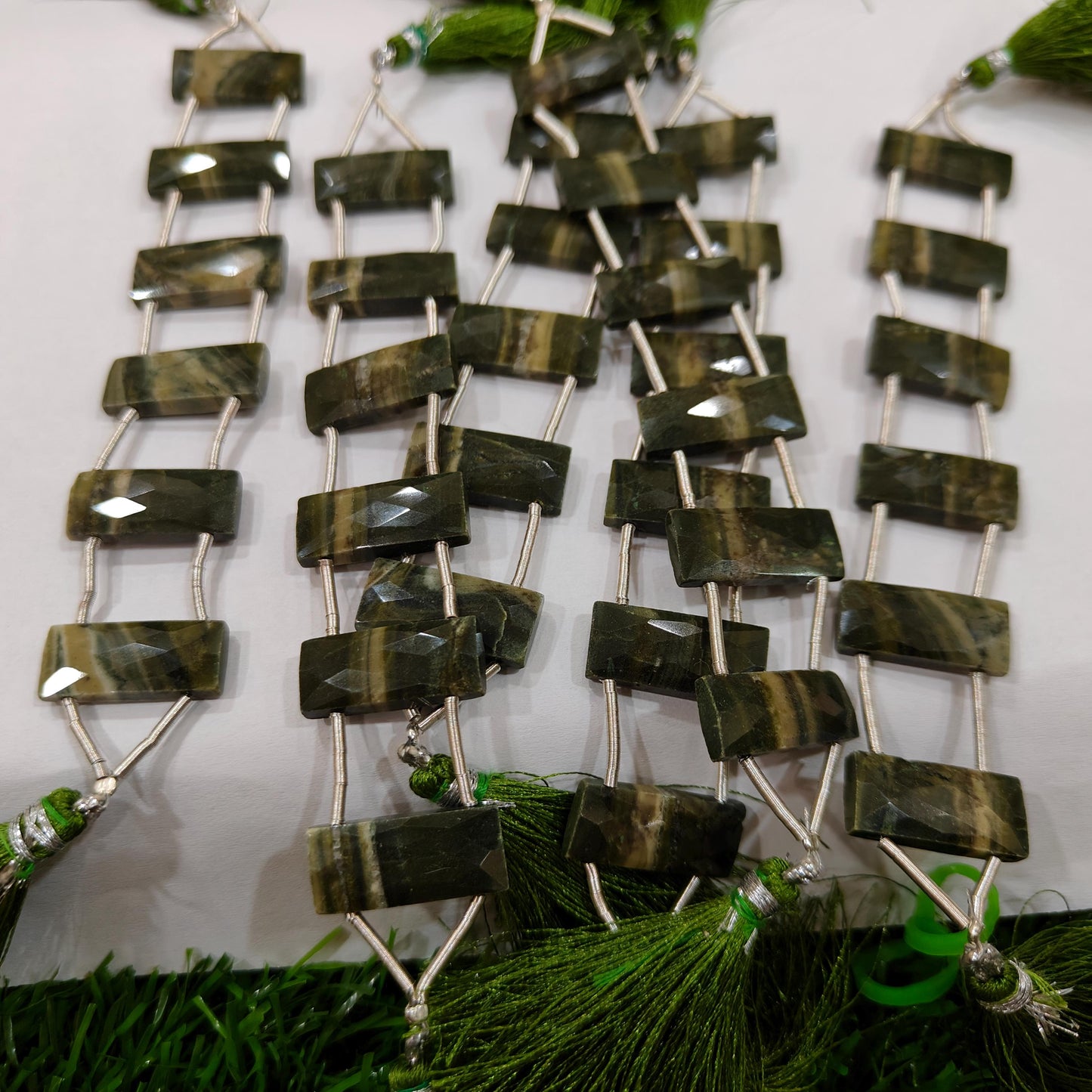 Natural Multi Gemstone Cushion Baguette Shape Briolette Faceted 10X22mm Double Drilled Beads Sold as a Strand of 6 Rectangle Beads
