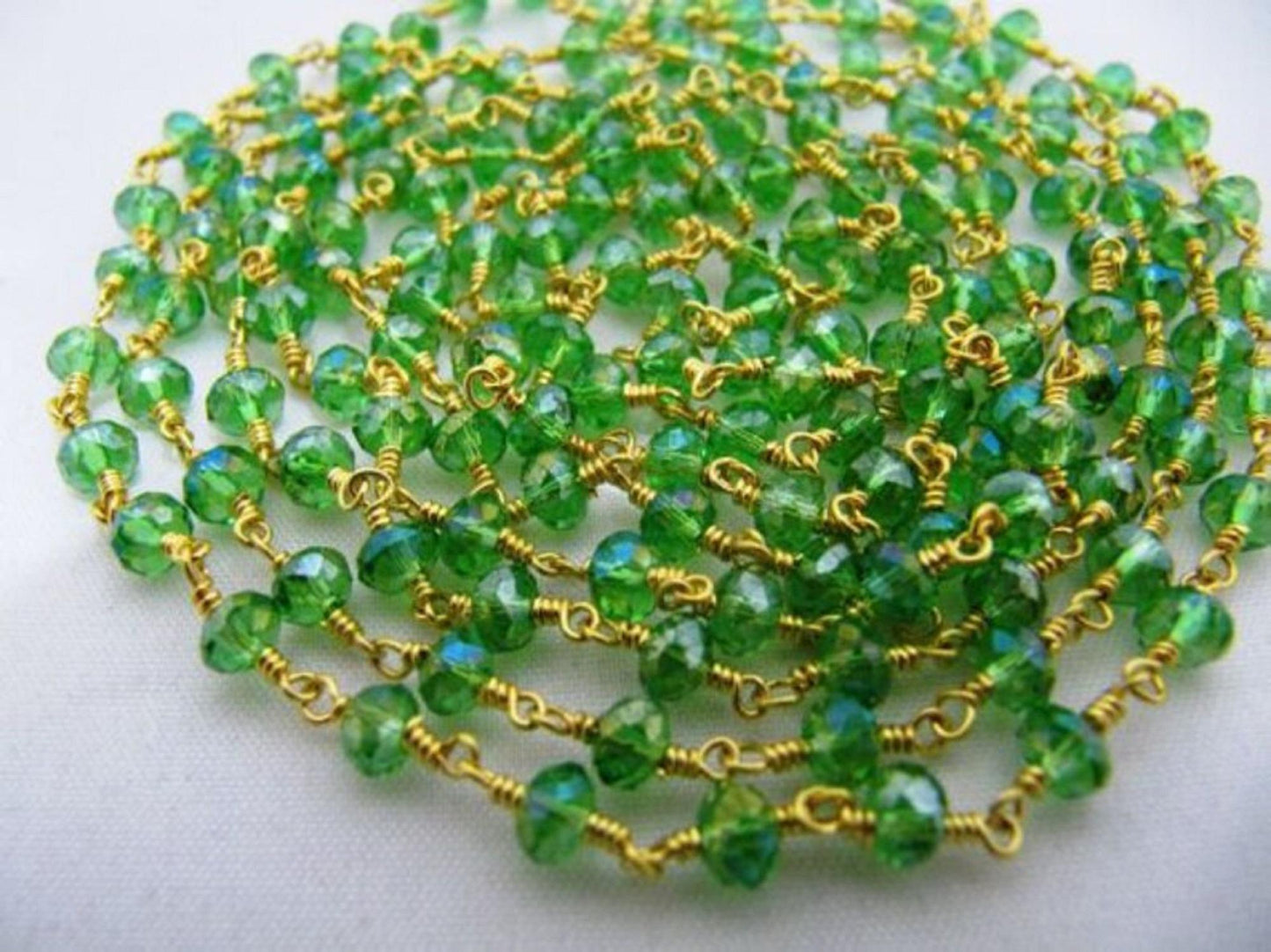3 Feet- Crystal Mystic Peridot 3mm Size Rondelle Faceted Wire Wrapped Aati Rosary Chain Jewelry Making Crystal Chain Wholesale Price