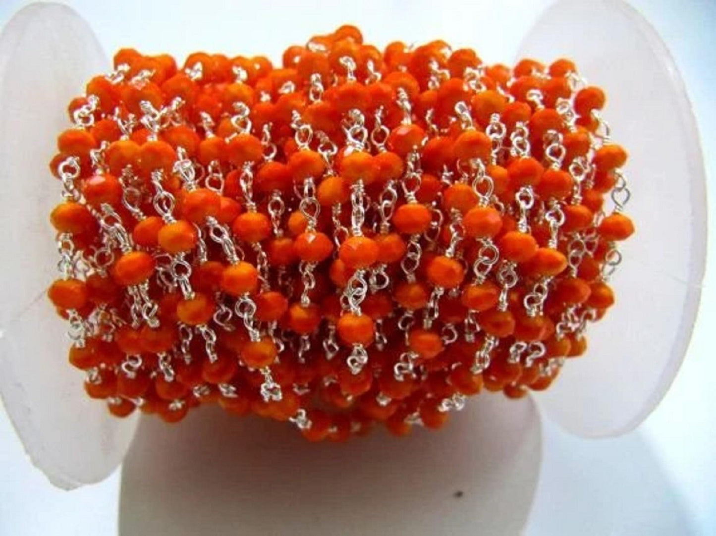3 Ft - Orange Chalcedony Hydro Quartz Beaded Rosary Chain Rondelle Faceted Rosary Bead 3mm Chain Wholesale Prices Jewelry Making Chain