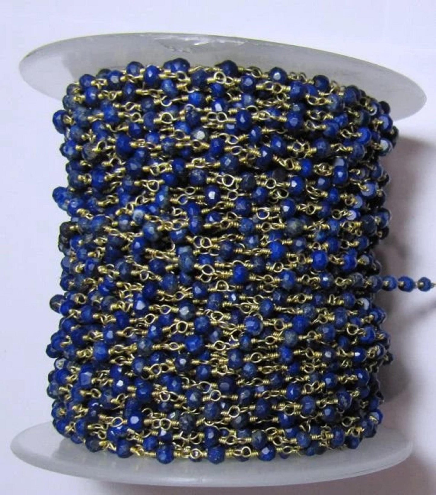 3 Feet- Lapis Lazuli Rondelle Faceted 3 to 4mm Beaded Wire Wrap Rosary Chain Jewelry Making Linked Aati Chain Wholesale Rates
