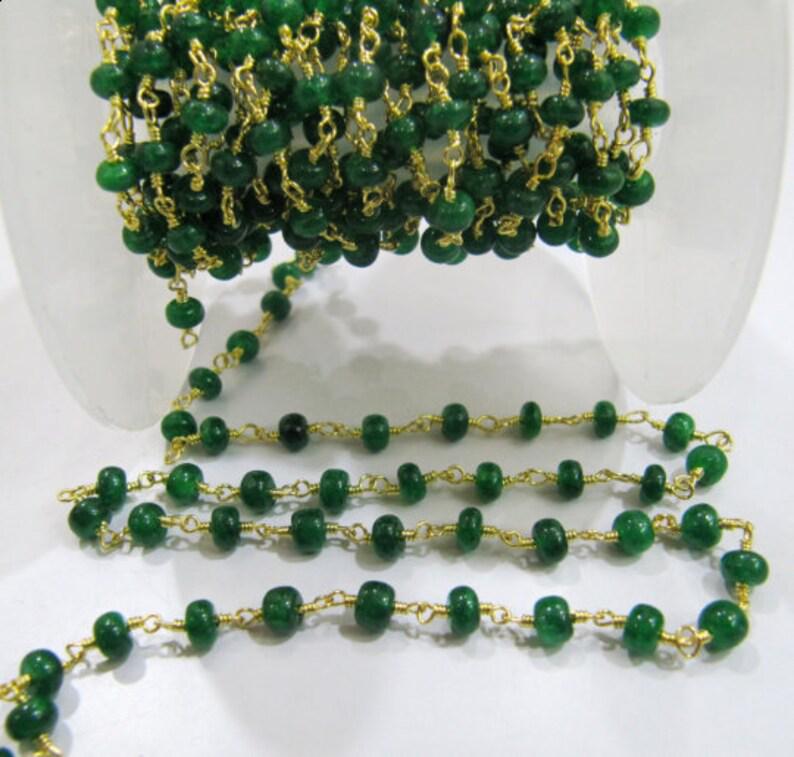 Emerald Rondelle Plain Smooth Size 4-5mm Dyed Beaded Wire Wrapped Rosary Chain Wholesale Prices Jewelry Making Gemstone chain per foot